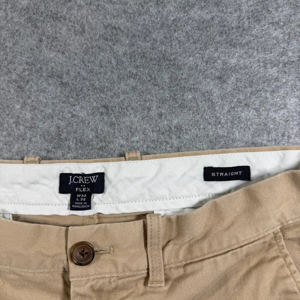 J.Crew Flex Chino Pants Mens 32x32 Khaki Straight Fit Stretch Cotton Preppy